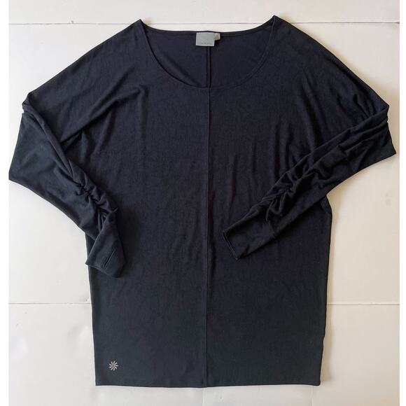 Athleta Tops - Athleta Ruched Sleeve T- Shirt Women L Black Thumb Hole Lightweight Athletic